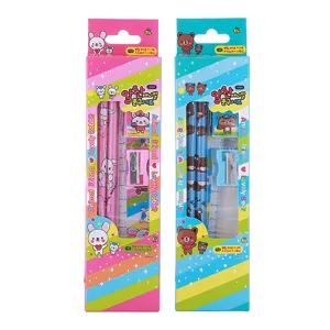 Coffret de papeterie mignon 5 pièces pour enfants, thèmes ours et lapin cartoon.