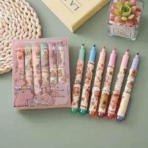 Cute Capybara Highlighters Cartoon Waterpig Chisel Tip Pastel Marking Pens For Students Office School Stationery Gift