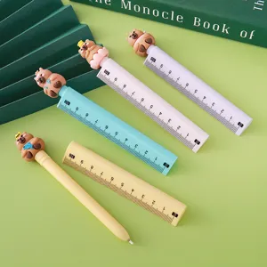 Stylo gel créatif Capybara avec règle graduée de 10 cm intégrée pour école et bureau.