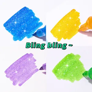 Detailansicht der glitzernden Tinte in vier verschiedenen Farben dieser Textmarker.