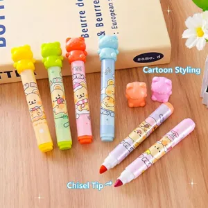 Cute Bear Plastic Multicolor Chisel Tip Highlighters Pastel Cartoon Stationery Marking Pens For School Students Office