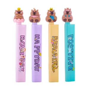 Lot de 4 stylos gel Capybara mignons avec fonction règle pour papeterie scolaire et bureau