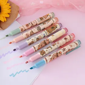 Cute Capybara pastel highlighters set with chisel tip for journaling and school