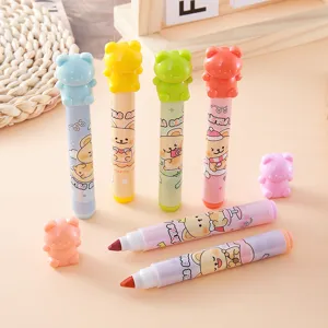 Bear-topped highlighter set for students with colorful chisel tips and cute designs.