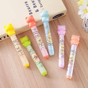 Set of 6 cute bear-shaped highlighter pens in pastel colors for school stationery