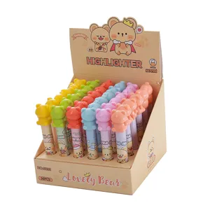 36pcs colorful bear-shaped highlighter set in display box for school stationery and planners