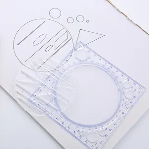 Multifunktionales Rotierendes Geometrisches Zeichenlineal Klares Kunststoff-Winkelmesser Parallel-Kompass-Schablone Für Schulbedarf Schreibwaren
