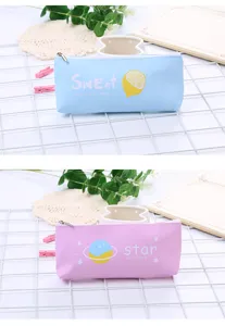 Set di due simpatici astucci in PU con motivi di limone e universo in colori pastello