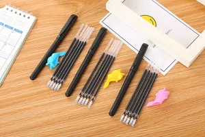 Vue détaillée de l'ensemble de stylos effaçables avec recharges et poignées dauphin