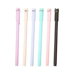 Set of 6 cute cartoon cat head gel pens in assorted pastel colors for school and office