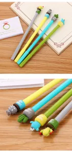Detailed macro shot of creative cartoon cactus gel pens with silicone cactus toppers