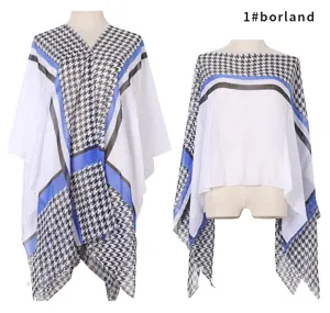 Detailed view of a stylish houndstooth pattern summer sun-protection shawl for women