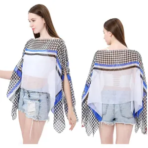 Elegant houndstooth pattern summer chiffon sunscreen cape for women