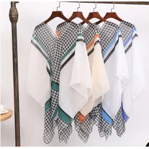 Houndstooth sun protection shawl with silk-like chiffon fabric for summer wear