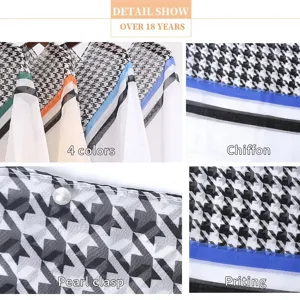 Elegant houndstooth chiffon sun protection shawl with exquisite pearl clasp detail for women