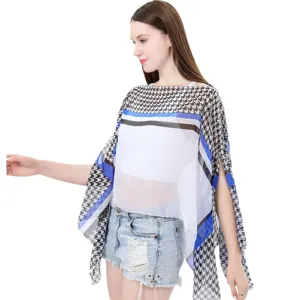 Elegant houndstooth pattern sheer sun protection shawl for women, perfect for summer wear