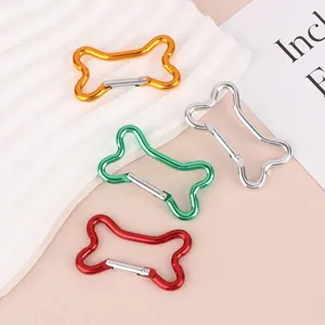 Colorful bone-shaped aluminum alloy carabiner details, perfect for outdoor backpack and keys.