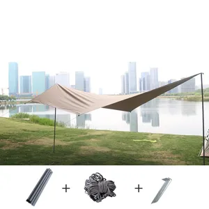 Set de bache de camping exterieure abri solaire portable etanche auvent avec piquets et cordes