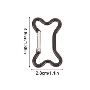 Black bone-shaped aluminum alloy carabiner keychain clip for outdoor backpack and keys use.
