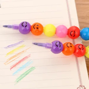 Crayons empilables colorés avec smileys, 7 couleurs pour le dessin créatif des enfants