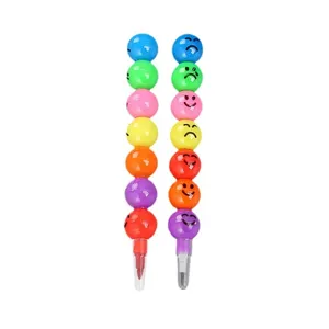 Crayons empilables 7 couleurs avec expressions de smiley mignonnes pour enfants créatifs