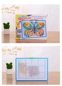 Detailed view of creative mushroom nail puzzle toy set with 296 colorful pieces and board