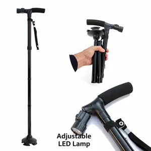 Dettaglio di bastone da passeggio pieghevole con luce LED e base antiscivolo
