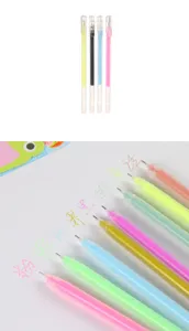 Primer plano detallado de bolígrafos pastel escribiendo efectos de tinta vibrantes