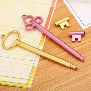 Penne gel creative a forma di chiave, finiture in oro e rosa metallizzato