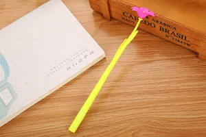 Detailed view of creative flower-shaped gel pen with yellow stem and pink blossom
