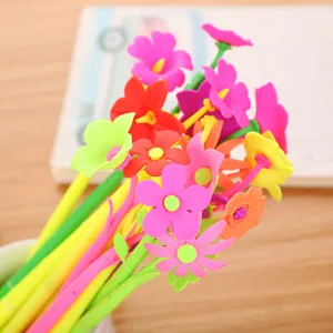 Cute Cartoon Plastic Soft Rubber Flower Gel Pen Creative Simulation Floral Writing Water Pen For Kids Student Stationery Office Gift