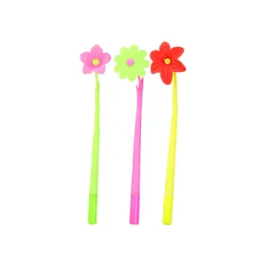 Set of 3 creative cartoon flower gel pens with soft rubber tops for school students.