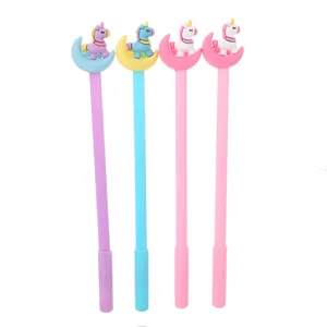 Lot de quatre stylos gel licorne et lune colorés pour papeterie créative d'écolier