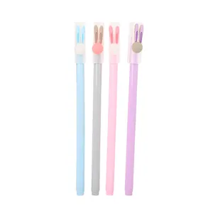 Set de 4 bonitos bolígrafos de gel con tapa de orejas de conejo en colores pastel