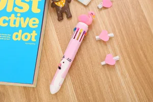 Vue détaillée d'un stylo à bille rétractable flamant rose à 10 couleurs créatif.