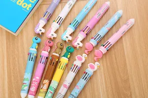 Détail de stylos à bille rétractables 10 couleurs avec de mignons personnages de dessins