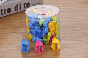 Cute pear-shaped pencil sharpeners in candy colors with clear storage container