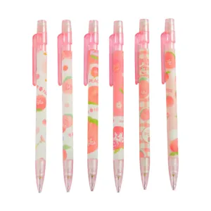 Set mit 6 niedlichen Druckbleistiften im Pfirsich-Design mit rosa-weißen Mustern