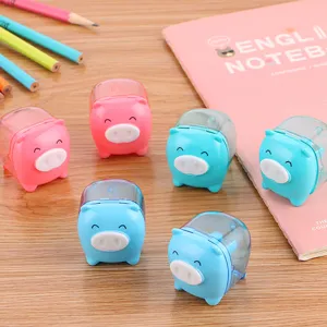 Cute Cartoon Pig Pencil Sharpener Mini Manual Sharpening Tool With Transparent Waste Container For School Kids Office Supplies Plastic Material Stationery
