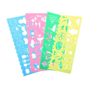 Lot de pochoirs de dessin colorés en plastique pour enfants, idéal pour le dessin créatif.