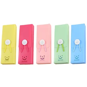 Set de estuches minimalistas de estilo coreano con cara sonriente en cinco colores pastel vibrantes