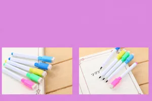 Detailed view of small whiteboard pens with integrated cap erasers for kids