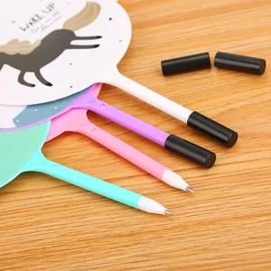 Set of four cute cartoon unicorn fan ballpoint pens in bright colors for student prizes