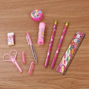 10-teiliges rosa Schreibwaren-Set mit Comic-Hasen für Kindergeschenke.