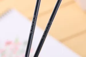 Close-up macro view of black magic disappearing ink pen refills showing engraved detail