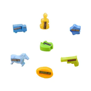 Set of cute cartoon candy-colored pencil sharpeners in various shapes