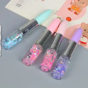 Cute lipstick shaped gel pens with sparkling quicksand sequins for school students