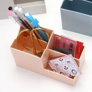 Multifunctional Plastic Pen Holder with Mobile Phone Stand Simple Desktop Stationery Organizer Storage Box for Office Students