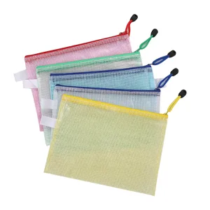 A4 mesh zipper file bag set in vibrant colors for stationary and document storage