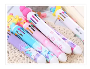 Detail shot of cute cartoon 10-color retractable ballpoint pens for students journaling